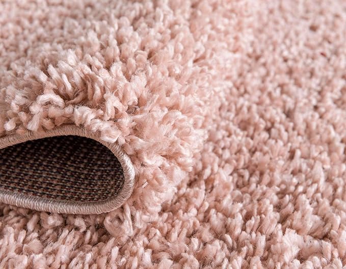 Unique Loom Davos Shag Collection Area Rug - Solid (4' 1" Round, Dusty Rose)