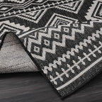 Beverly Rug Waikiki Boho Indoor Outdoor Rug 9x12, Washable Outside Carpet for Patio, Deck, Porch, Bohemian Area Rug, Farmhouse Rugs, Aztec Tribal Rug, Black and White