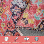 Lahome Bohemian Floral Medallion Area Rug - 3x5 Hot Pink Rug for Girls Room Front Entry Mat, Non-Slip Machine Washable Soft Throw Carpet for Bathroom Apartment Entrance Laundry, Fuchsia/Multi