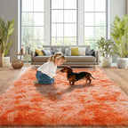 Upgrade Non-Slip Plush Rugs for Living Room, Soft Shaggy Carpets for Living Room, Fuzzy Rugs for Kids' Room, Perfect Decor for Modern Home Tie Dye Orange 6x9Feet
