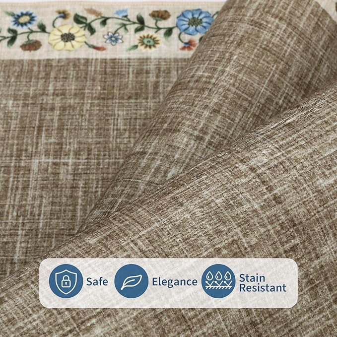 GarveeHome Washable Area Rugs for Bedroom 5x7 Living Room Modern Floral Throw Rugs Non-Slip Lightweight Thin Carpet Modern Farmhouse Print Non-Shedding Soft Low Pile Floor Cover, Dark Camel