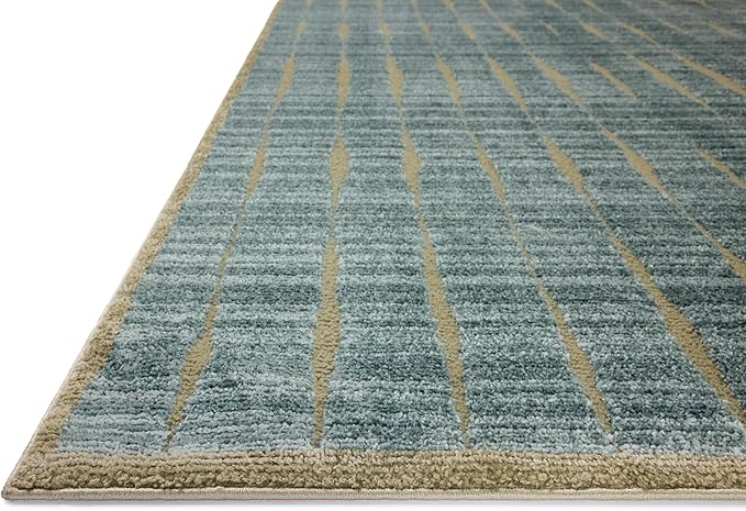 Loloi Chris Loves Julia Calvin Collection CLV-02 Ocean/Olive 2'-7" x 10'-0" Runner Rug Checkered Neutral Soft Living Room Bedroom Carpet