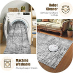 Washable Area Rug 6' x 9' Vintage Traditional Persian Mat - Foldable Distressed Non-Slip Machine Washable Carpet for Living Room Bedroom Kitchen Home Decor - Graphite and Mist