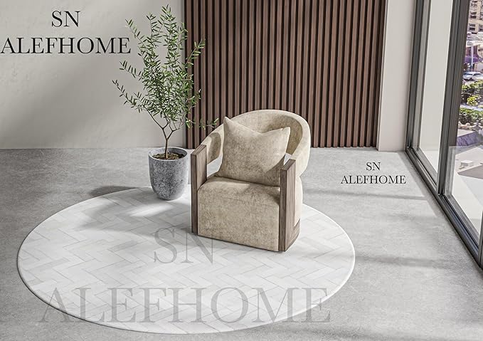 Sn Alef Home Soft Textured Round Rug | White & Grey Woven Carpet for Living Room Bedroom | Minimalist Handcrafted Circular Floor Mat for Home & Decor (Gray_9x9 ft)