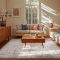 jinchan Kalen Area Rug 6x9 Washable Living Room Rug Vintage Indoor Large Floor Cover Retro Accent Mat Distressed Floral Country Boho Non Slip Thin Carpet for Bedroom Dining Room Office Red Multi