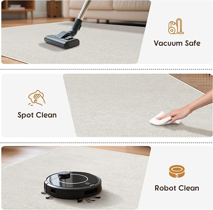 LBRO2M Easy Jute Solid Area Rug 8X10 Washable Rugs for Living Room Bedroom Natural Jute Indoor Outdoor Carpet Durable, Solid Non Shedding Eco Friendly (8X10 Light Ivory)