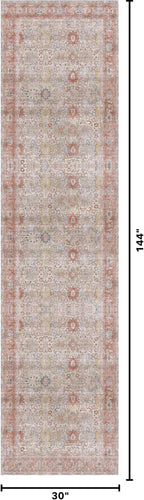 Kuden 2'6"x12 Runner Rug, Machine Washable Area Rug with Non-Slip Backing, Vintage Style, Soft, Easy Clean, Low Pile Rug for Hallway, Entryway, Kitchen, Bedroom