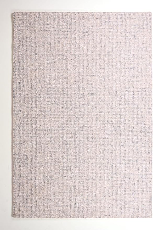 Hand-Tufted 100% Wool Pile Area Rug – Geometric Textured Grid Check Pattern – Thick and Durable Floor Carpet for Bedroom, Living Room, Kids Room, and Dining Area (Ivory Blue, 4' x 6')