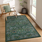 Lahome Floral Washable Rug, Soft 3x5 Rugs for Bedroom Entryway Dorm, Ultra-Thin Non Slip Boho Green Rug for Living Room Stain Resistan Throw Carpet for Nursery Entrance, Dark Green
