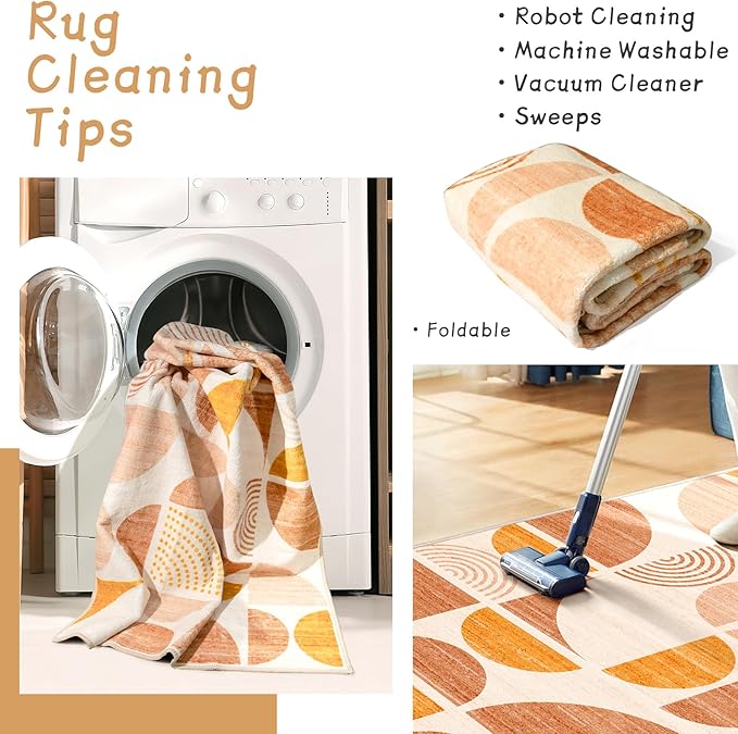 MUJOO 8x10 Area Rugs,Washable Rugs for Living Room Bedroom,Boho Large Throw Floor Carpet Non Slip Soft Modern Abstract Bohemian Orange