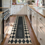 Moynesa Easy Jute Hallways Runner Rugs Washable 2.5x8 Entryway Rug Runners for Kitchen Black Checkered Indoor Outdoor Carpet for Entryway Patio, Diamond Grid Mat for Bathroom Bedroom Laundry
