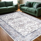 Area Rug for Living Room, 9x12 Machine Washable Non Slip Large Faux Wool Throw Rug, 0.3″ Low Pile & Non-Shedding Boho Large Carpet Rugs for for Dining Room, Bedroom, Office (Gray Purple)