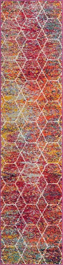 Unique Loom Trellis Frieze Collection Area Rug - Geometric (2' x 8' 8" Runner, Multi/ Ivory)