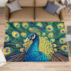 Peacock Rug 8x10-8x10 Rug, Wonderful Peacock Area Rugs for Bedroom, Teal Turquoise Rugs for Living Room, Modern Style Washable Mat, Malachite Green Feather Carpet - Peafowl Home Decor & Gifts