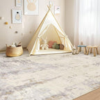 9x12 Area Rug Living Room Rugs - Washable Neutral Modern Abstract Soft Thin Rug Indoor Floor No Slip Rug Carpet for Bedroom Under Dining Table Home Office Decor - Light Brown/Gray