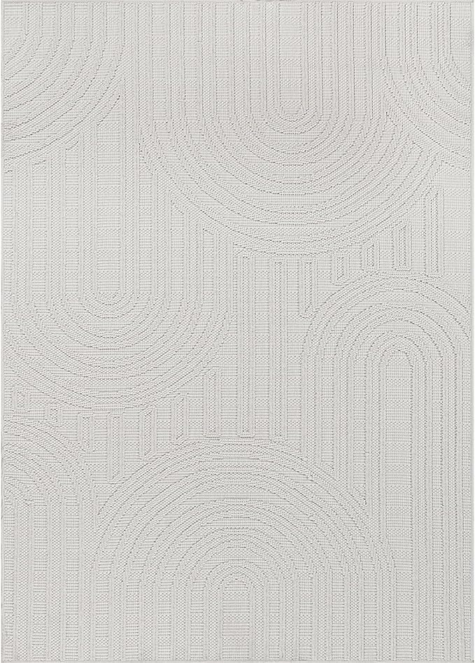 Beverly Rug Micro Loop Area Rug White 8x10 Modern Luxury Soft Circle Geometric Durable Indoor Area Rugs for Living Dining Room Office Stain Resistant Non Shedding Casual Indoor Carpet White 8 x 10