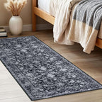 KILOCOCO Washable Runner 2x5 Rug Runner Printed Vintage Floral Kitchen Runners Non-Slip Rubber Backed Runners for Hallways Distressed Thin Soft Rugs for Entryway Laundry Room, Black/Navy/White