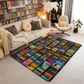 Books Large Area Rug 5x7 Rainbow Bookshelf Living Room Rug | Watercolor Book Shelf Rugs for Bedroom, Bookcase Bookrack Carpet Indoor Floor Mat