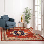 Unique Loom Taftan Collection Border Geometric Tribal Inspired Design Area Rug (8' 0 x 8' 0 Square, Terracotta/ Ivory)