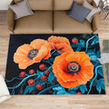 5x8 Poppy Kids Rug - Retro Flowers Art Dining Room Rug, Rustic Florals Art Area Rugs Indoor Modern Rugs for Bedroom Hardwood Floors Teen Room
