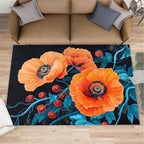 5x8 Poppy Kids Rug - Retro Flowers Art Dining Room Rug, Rustic Florals Art Area Rugs Indoor Modern Rugs for Bedroom Hardwood Floors Teen Room