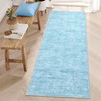 RUGSREAL Modern Runner Rug 2.5x8 Stain Resistant Washable Kitchen Runner Carpet with Rubber Backing Low Pile Contemporary Solid Color Entryway Mat Ultra Soft Rug for Living Room Bedroom, Blue