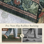 Bavni 5x7 Area Rugs for Living Room, Microfiber Machine Washable Non-Slip Vintage Floral Rug, Low Pile Lightweight Carpet for Bedroom, Dining Room, Home Office, Dark Green