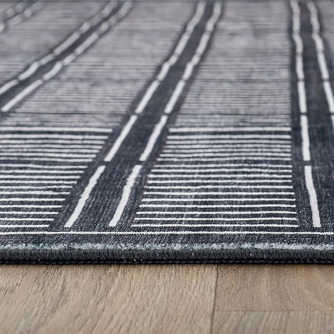 Rugshop Bohemian Stripe Lines Washable Non Slip Area Rug 2' x 3' Black