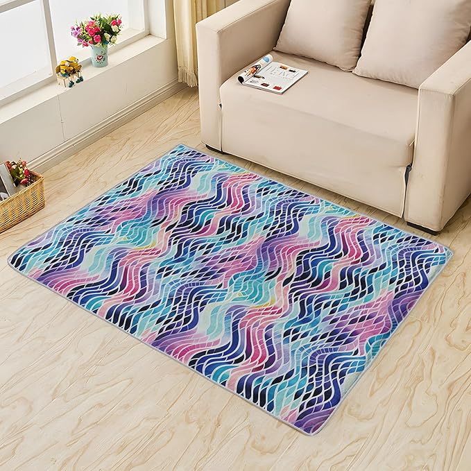 Colorful Wave Rug, 7x10 Rug, Abstract Watercolor Rugs for Living Room Bedroom, Watercolor Large Area Rug, Washable Rug Non Slip Soft Indoor Carpet, Colorful Wave Home & Room Decor
