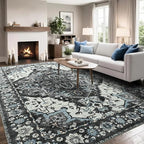 Beglad Area Rugs 5x7 for Living Room, Bedroom, Washable Vintage Rugs -Low Pile Soft Distressed Rugs for Kitchen, Dining Room, Non Shedding, Black and Blue