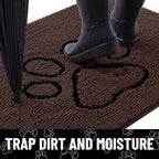 Smiry Dog Door Mat for Muddy Paws, Absorbent Dirt Trapper Non Slip Quick Dry Washable Chenille Mat for Mud Dogs, Entry Rug for Indoor and Outdoor (48x30 Inches, Brown and Black)
