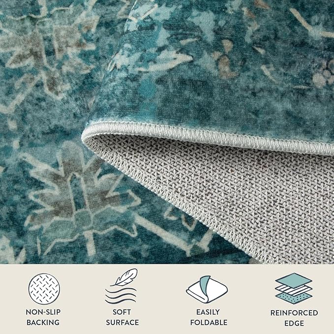 Lahome Vintage 5x7 Washable Blue Rugs for Living Room Bedroom, Soft Dining Room Rugs for Under Table, Non Slip Indoor Throw Carpet for Entryway Kitchen Office (5x7ft,Blue)