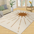 Boho Sun Area Rugs 5x6ft, Radiant Sunburst Rugs for Kids Bedroom, Geometric Solar Office Rug Low Pile are Not Stumbling Foot for Living Room End Table Nursery