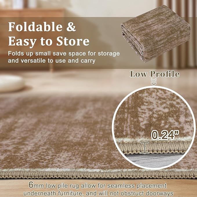 RUGSREAL 3x5 Bedroom Area Rug Solid Color Small Living Room Throw Rug Washable Area Rug Modern Contemporary Rug with Rubber Backing Throw Indoor Carpet for Living Room Bedroom Kids Room, 3' x 5' Taupe