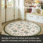 jinchan Elora 5ft Floral Round Rug for Entryway Washable Kitchen Rug Vintage Romance Design Non Slip Indoor Doormat Lightweight Low-Profile Throw Carpet for Living Room Dining Room, Green/Beige