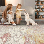 Area Rug Living Room Rugs - 8x10 Washable Large Soft Indoor Neutral Modern Abstract Low Pile Rug Carpet for Bedroom Dining Room Farmhouse Home Office - Colorful