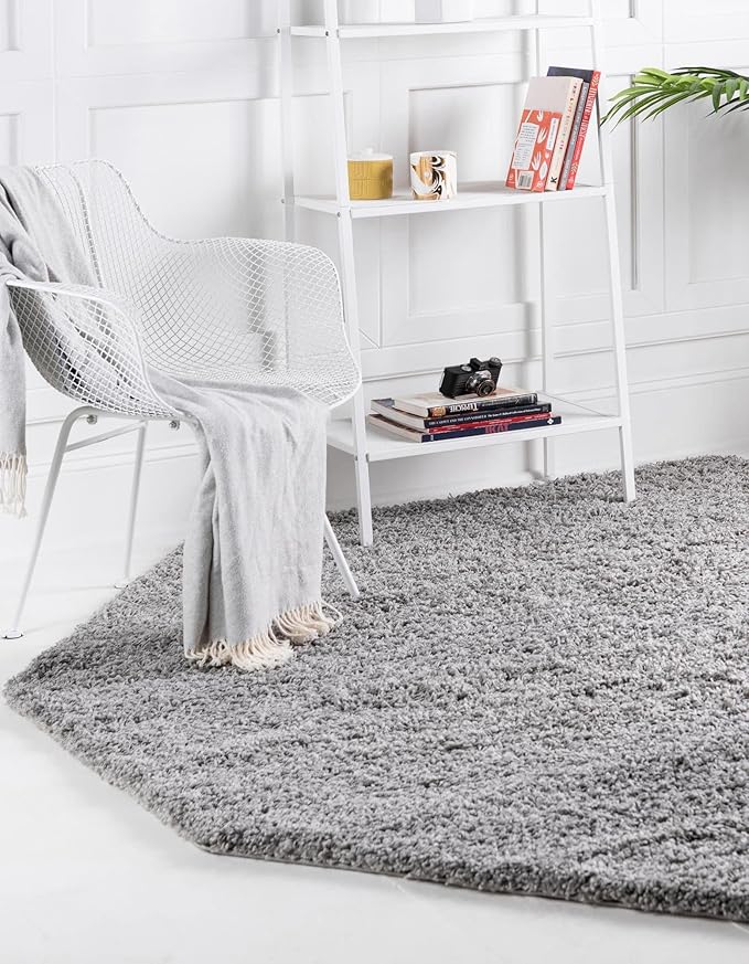 Unique Loom Solid Shag Collection Area Rug (4' Octagon, Cloud Gray)