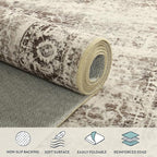 Lahome Washable Rug 6x9 Beige Area Rugs for Living Room,Boho Soft Room Rugs for Bedroom Indoor Carpet,Vintage Non-Slip Low-Pile Accent Rugs Dining Room Office Playroom(6 x 9,Beige)