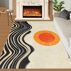 Boho Sun Area Rugs 6x8ft, Watercolor Mountain Living Room Area Rug, Abstraction Deco Play Rug with Carpet Tape Double Sided for Bedroom Office Home Decor
