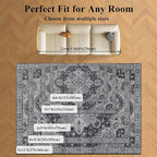 Washable Rugs 5x7 Area Rugs for Living Room, Thin Carpet for Bedroom, Soft Faux Wool Retro Dining Room Rug，Non Slip&Non-Shedding Resistant Low Pile Vintage Print Rug for Home Office (Medium Gray)