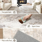 6x9 Washable Area Rug Beige Grey Abstract Living Room Bedroom Throw Rug Neutral Modern Non Slip Soft Medium Pile Indoor Carpet for Dining Room Office Entryway
