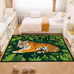 Tiger Rugs，4x5ft,Tiger and Green Leaf Print Rug for Living Room，A Colorful and Artistic Tiger Rug, Perfect for A Children's Play Area，Machine Washable Non-Slip Carpet Suitable for Bedroom and Study