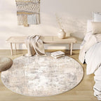 5x5 Washable Round Rug Beige Grey Abstract Living Room Bedroom Area Rug Neutral Modern Non Slip Soft Low Pile Indoor Carpet for Dining Room Office Entryway