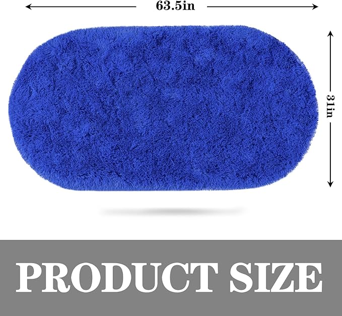 Soft Fluffy Area Rug for Bedroom, Blue Fuzzy Shaggy Oval Throw Rugs for Bedside, Non-Slip Cozy Plush Shag Carpet for Boys Kids Room Nursery Dorm Living Room, 2.6 x 5.3 Feet