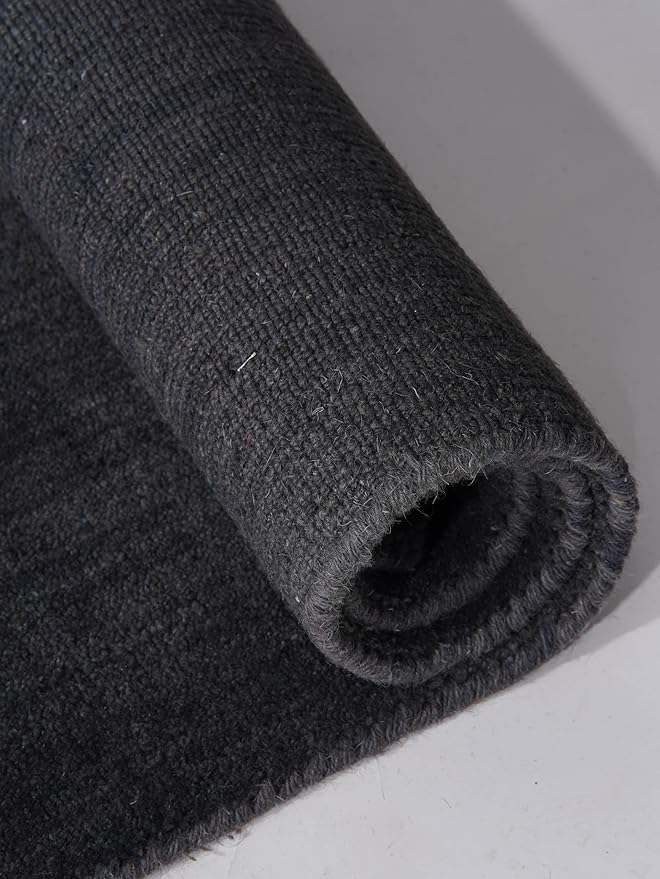 Hand Knotted Loom Wool ECO-Friendly Area Rugs - 8'x8', Square, Charcoal Color, Solid Plain Design, High Pile Handmade Anti Skid Area Rugs for Living Room, Bed Room (L00111)