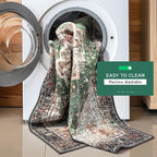 2x8 Runner Rug Green Boho Area Rugs for Hallway Indoor Laundry Room Bathroom Lightweight Non Slip Vintage Rug Washable Retro Distressed Carpet