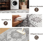 XWZO Runner Rug 2x6ft, Washable Hallway Runner with Non-Slip Backing, Vintage Spill Stain Resistant Floor Mat for Entryway Corridor Bedroom Kitchen, Soft Low-Pile Area Carpet, Grey