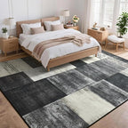 Tepook Modern Area Rug for Living Room, 5x7 Geometric Large Rugs for Bedroom, Washable Patchwork Rug Indoor Non-Slip Throw Carpets for Dining Room Office Farmhouse Home Decor, Black and White