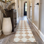 Rugshop Diamond Wave Shag Runner Rug Beige 2' 3" x 12' Great for Long Hallways, Open Entryways, or Galley Kitchens