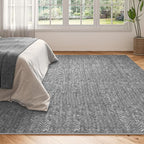 Eleisa Modern Vintage 10x14 Herringbone Chevron Area Rug, Non-Slip Stain Resistant Washable Rug, Light Grey Large Rug for Living Room, Farmhouse Carpet for Bedroom, Kitchen, Dining Room, Home Office